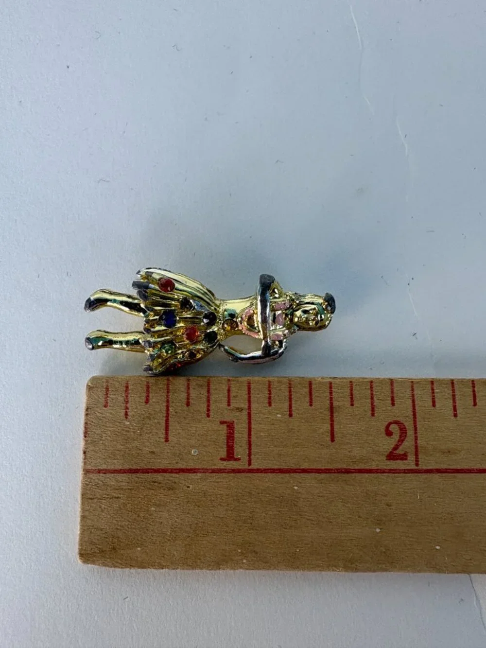 Vintage Hula Girl Brooch Gold Tone Rhinestone Pin Hawaiian Dancer Brooch